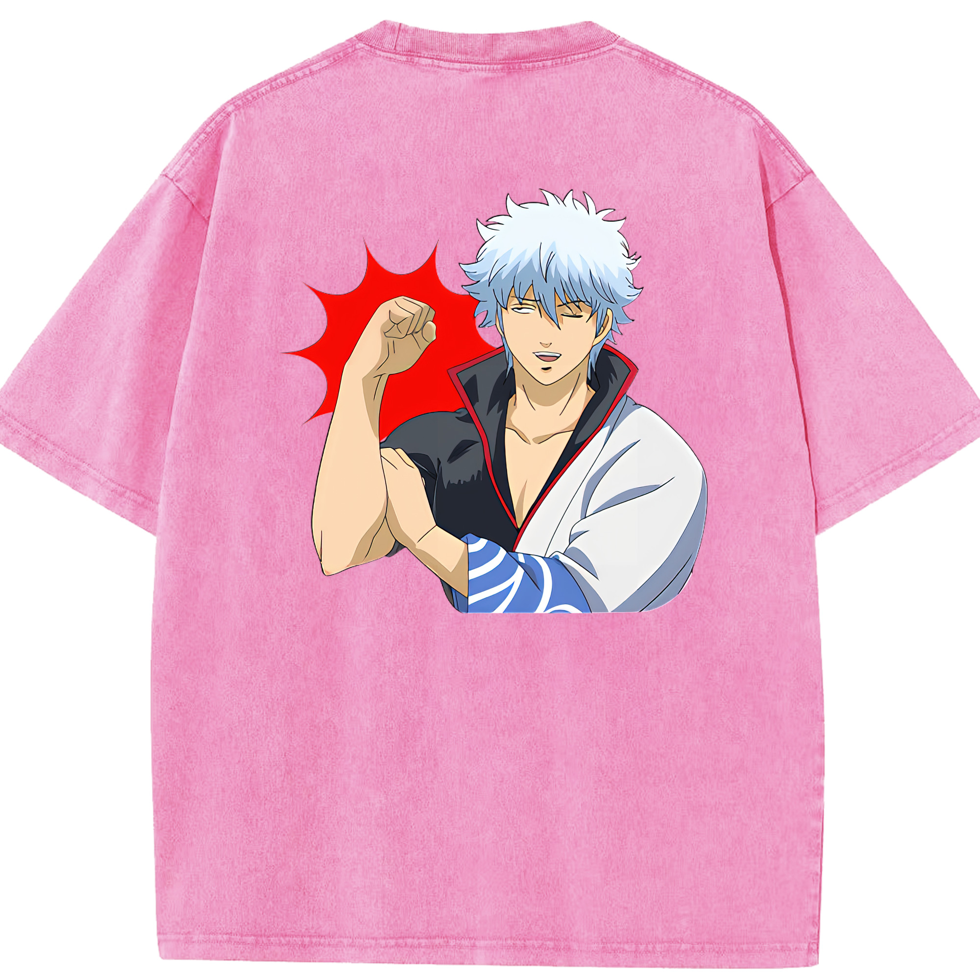 （画像用） ぎんたま 坂田銀時（さかたぎんとき） 神楽 志村新八（しむら しんぱち） GINTAMA Sakata Gintoki Kagura Shimura Shinpachi 綿100% ヴィンテージ風 半袖Tシャツ（背面プリント）